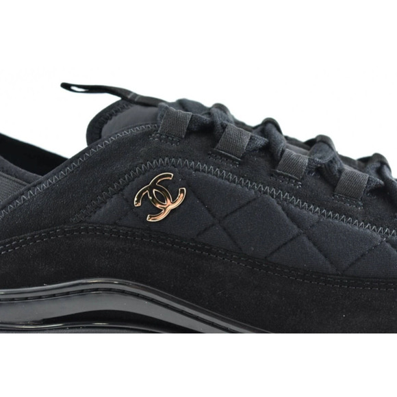 Chanel 21K Mens Black Grey CC Logo Lace Up Tie Low Top Trainer Sneaker 44 11 - Picture 2 of 10